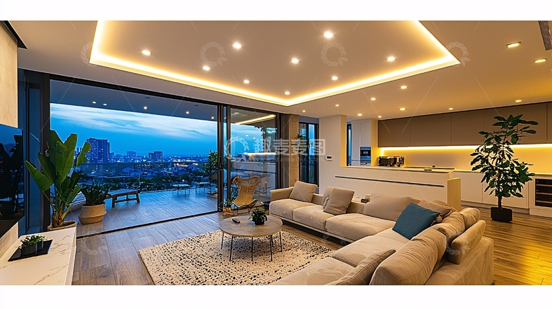 高清大图下载【趣麦麦图】现代简约客厅夜景