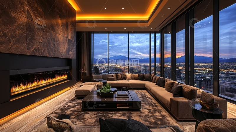 高清大图下载【趣麦麦图】高端公寓客厅夜景