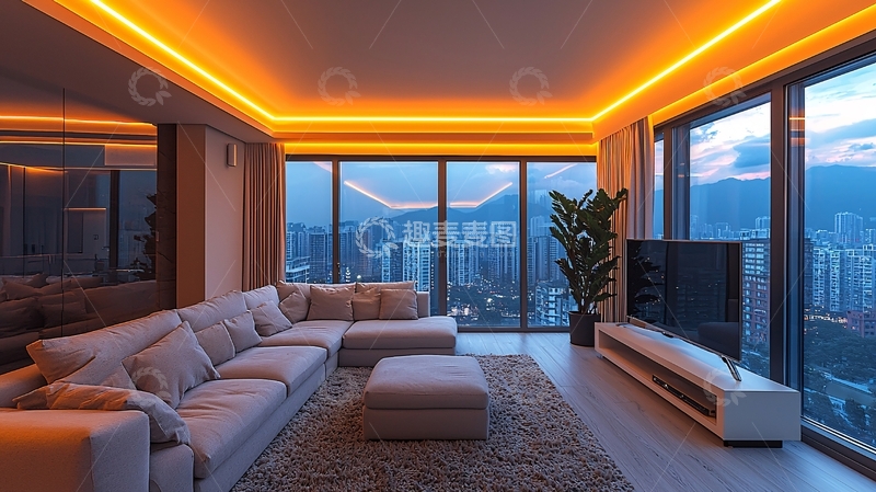 高清大图下载【趣麦麦图】豪华客厅夜景