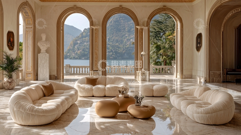 高清大图下载【趣麦麦图】湖景别墅客厅
