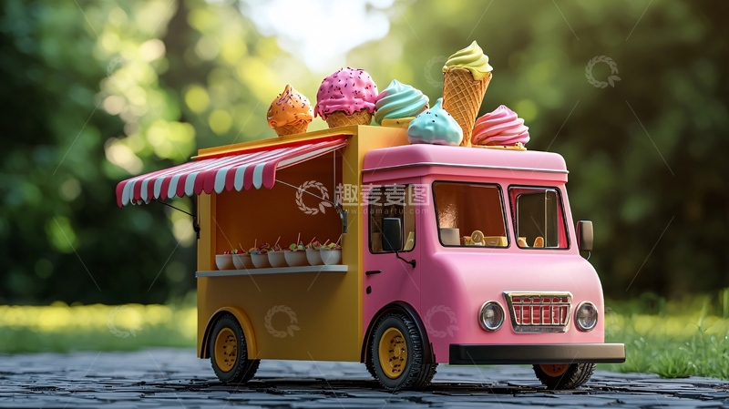 高清大图下载【趣麦麦图】粉色冰淇淋小货车