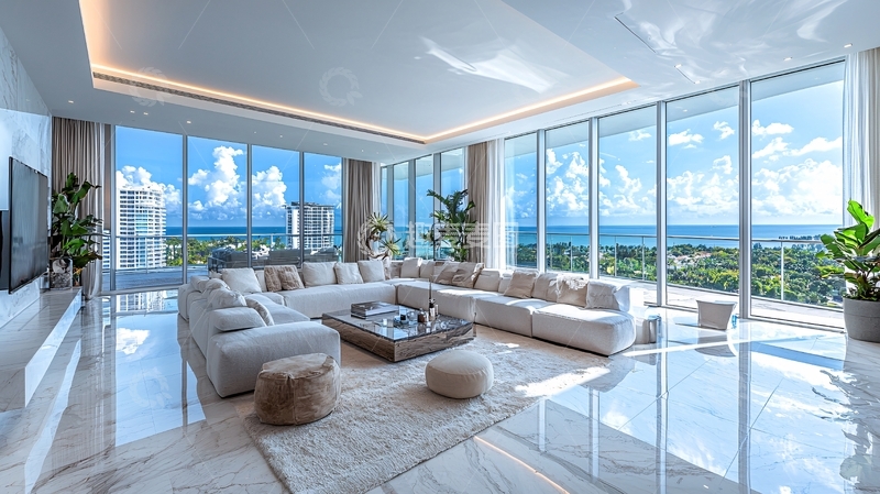 高清大图下载【趣麦麦图】现代极简海景豪宅客厅