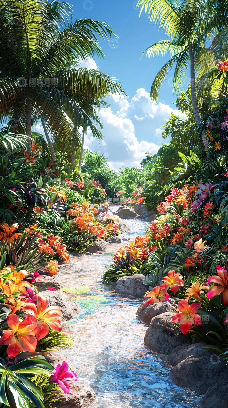 高清大图下载【趣麦麦图】热带天堂河流鲜花