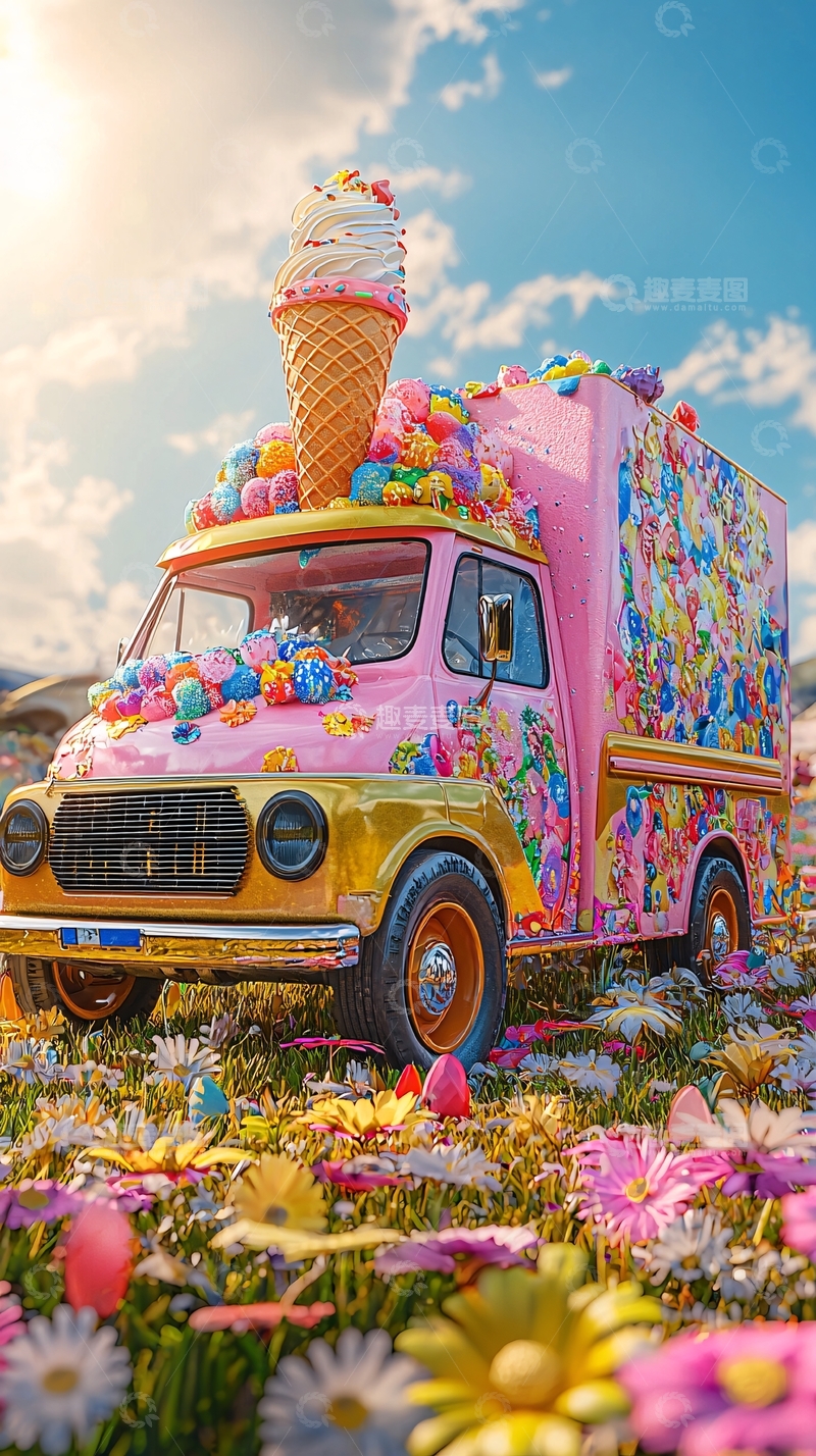 高清大图下载【趣麦麦图】粉色冰淇淋卡车