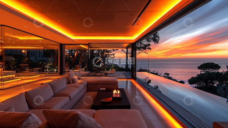 高清大图下载【趣麦麦图】现代豪宅客厅夜景