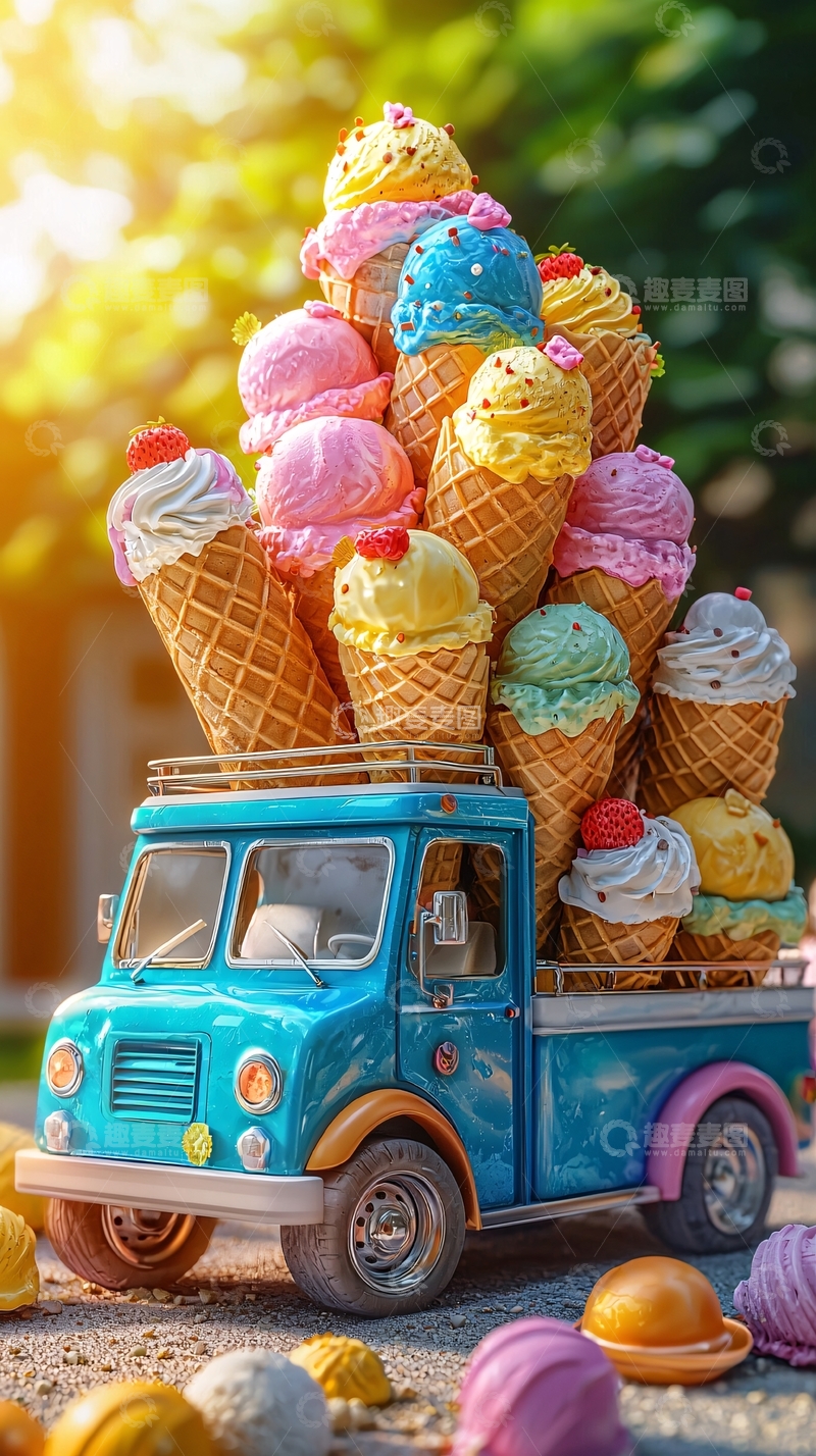 高清大图下载【趣麦麦图】卡通冰淇淋卡车