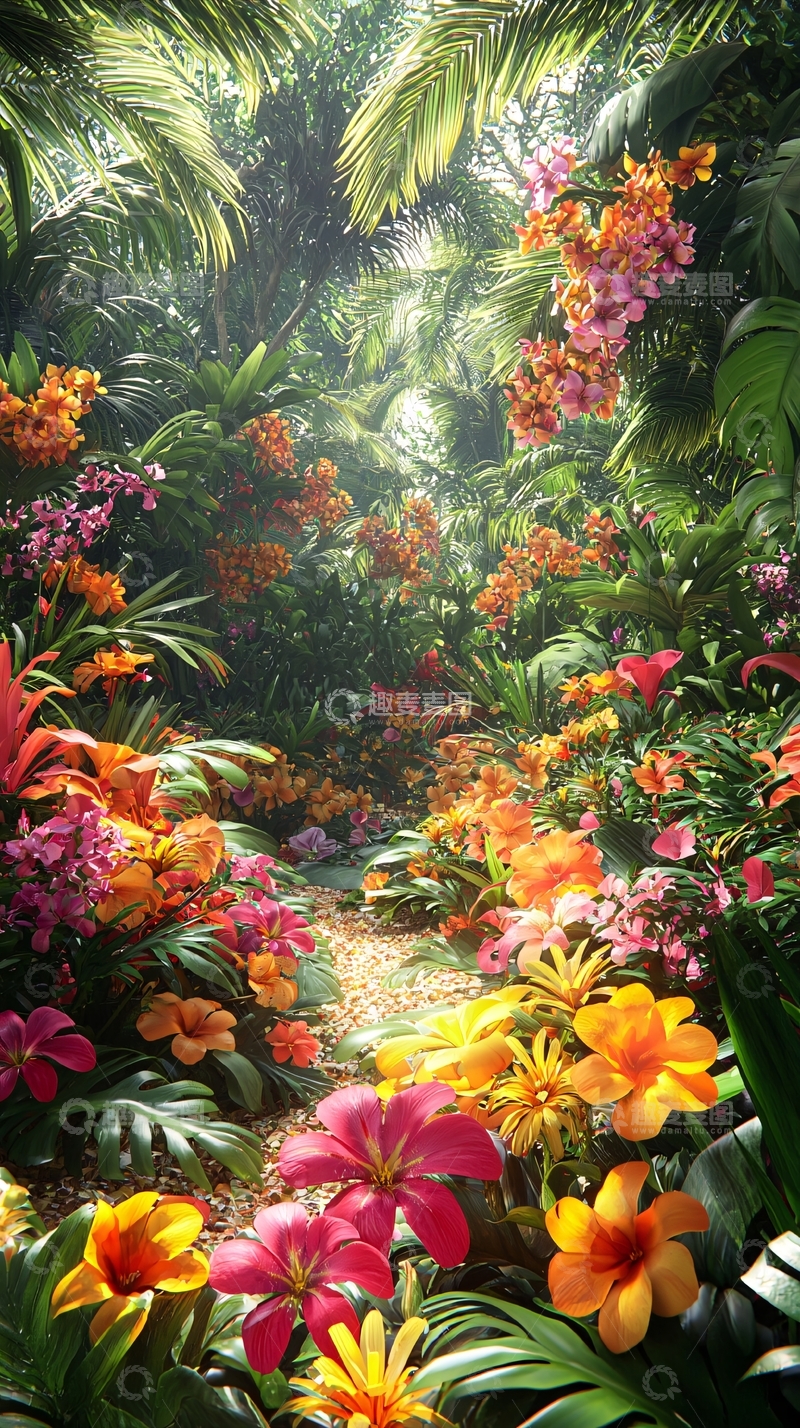高清大图下载【趣麦麦图】热带雨林鲜花小路