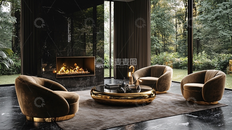 高清大图下载【趣麦麦图】豪华客厅壁炉沙发