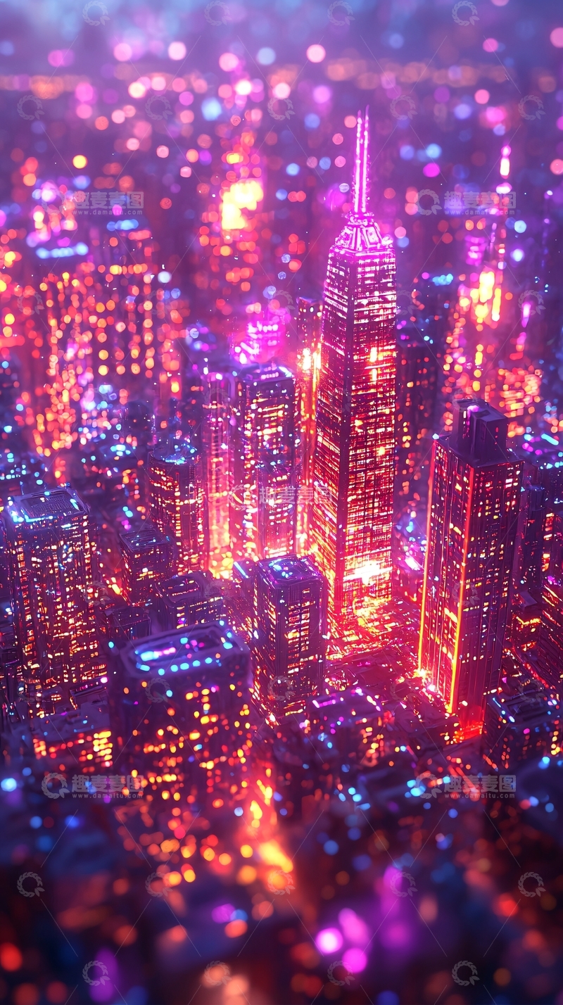 高清大图下载【趣麦麦图】梦幻霓虹灯城市夜景
