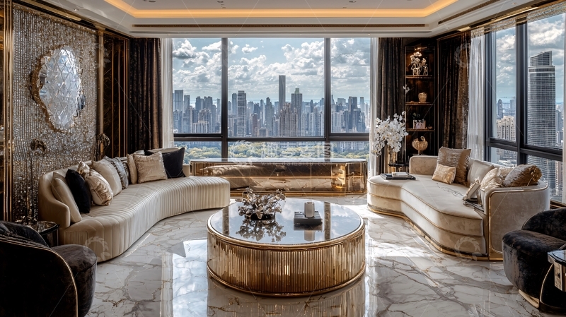 高清大图下载【趣麦麦图】豪宅客厅落地窗景观