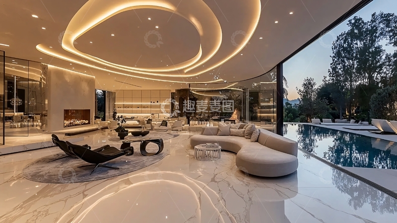 高清大图下载【趣麦麦图】现代极简风格豪宅客厅