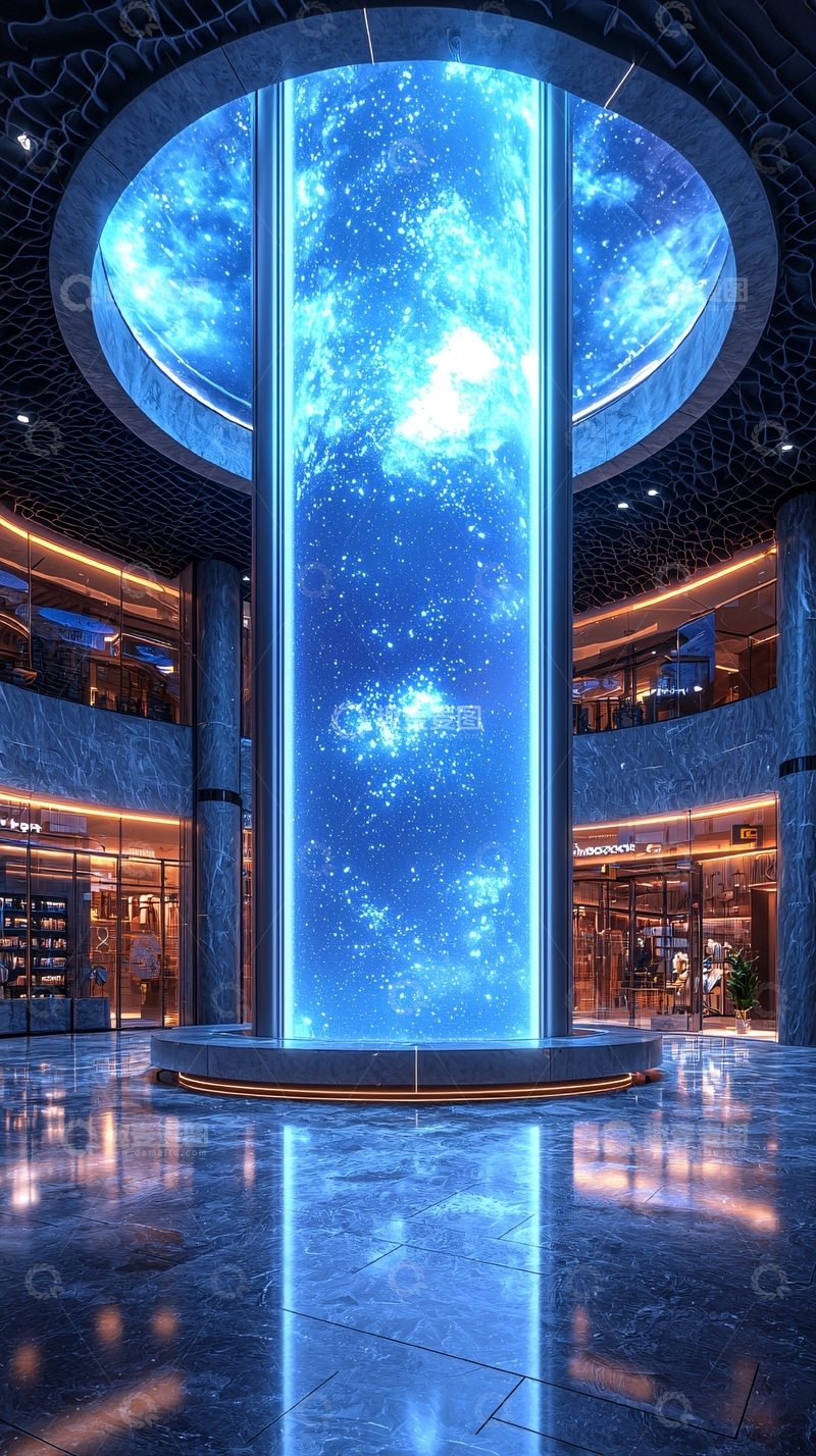 高清大图下载【趣麦麦图】商场中央蓝色光柱