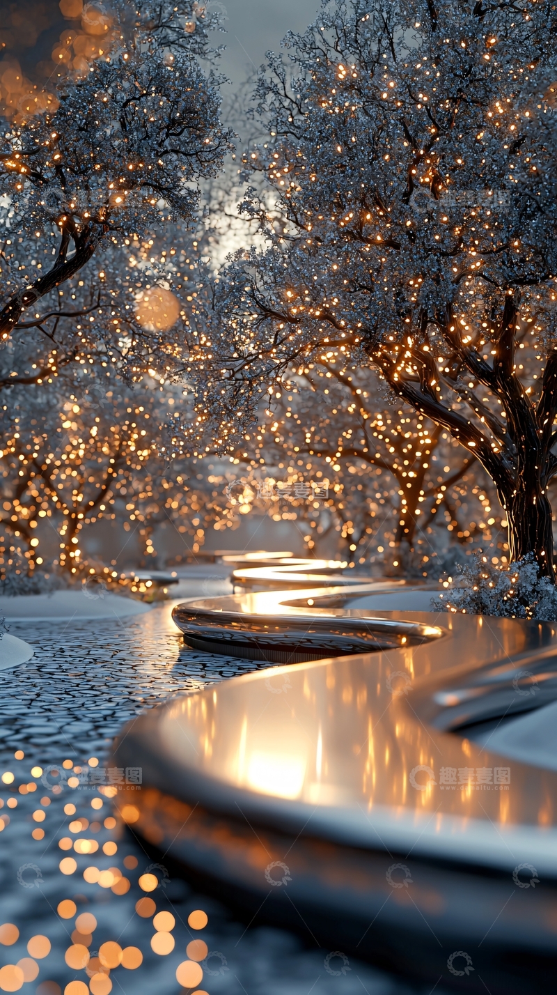 高清大图下载【趣麦麦图】冬日雪景暖光小路