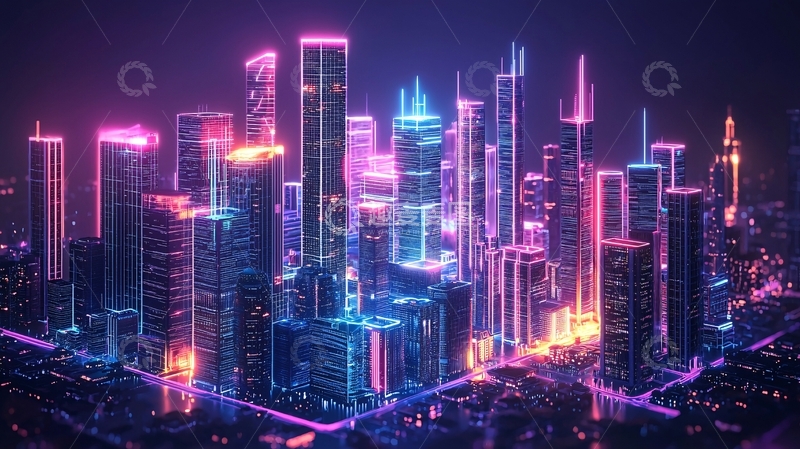 高清大图下载【趣麦麦图】霓虹灯照耀下的未来都市