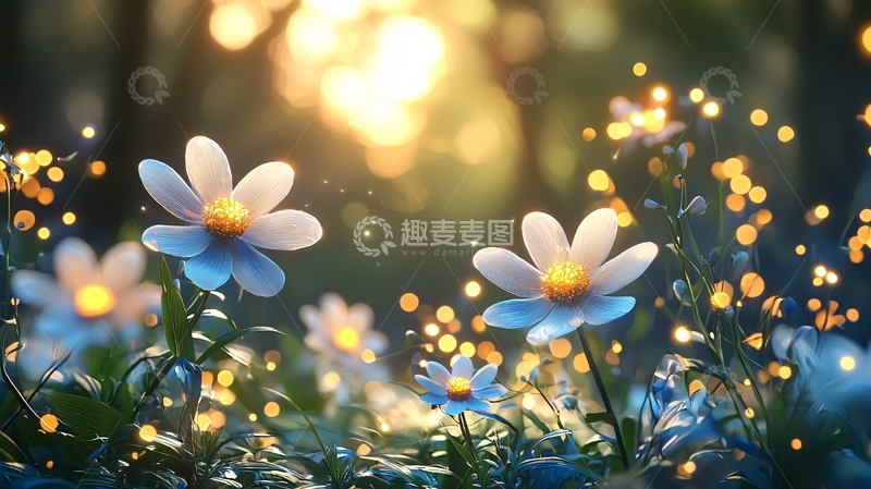 高清大图下载【趣麦麦图】梦幻森林夕阳花海