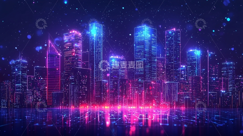 高清大图下载【趣麦麦图】霓虹闪烁的未来都市