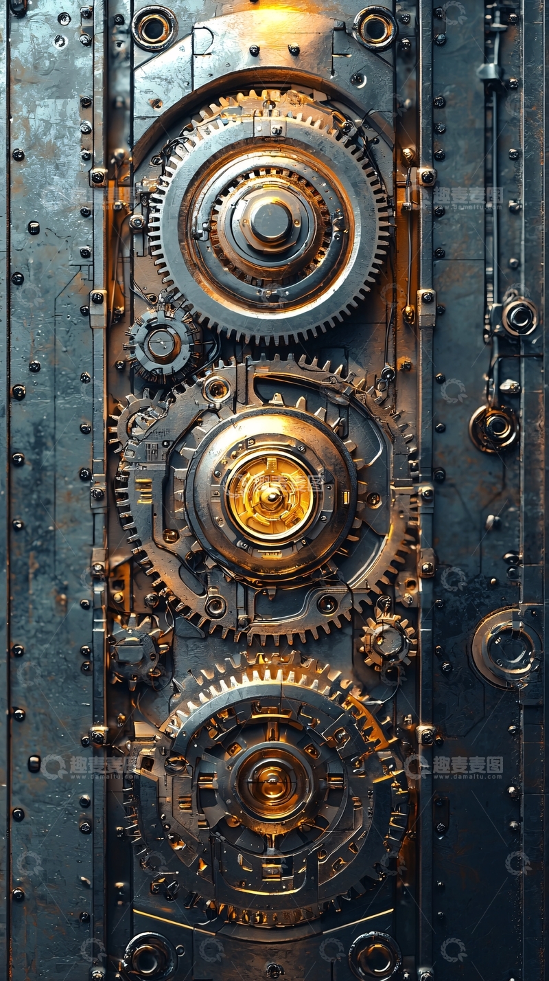 高清大图下载【趣麦麦图】蒸汽朋克金属齿轮墙