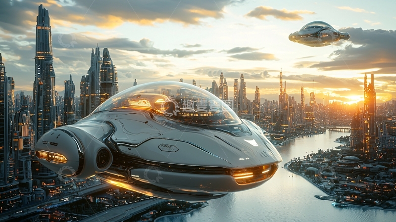 高清大图下载【趣麦麦图】未来都市飞船