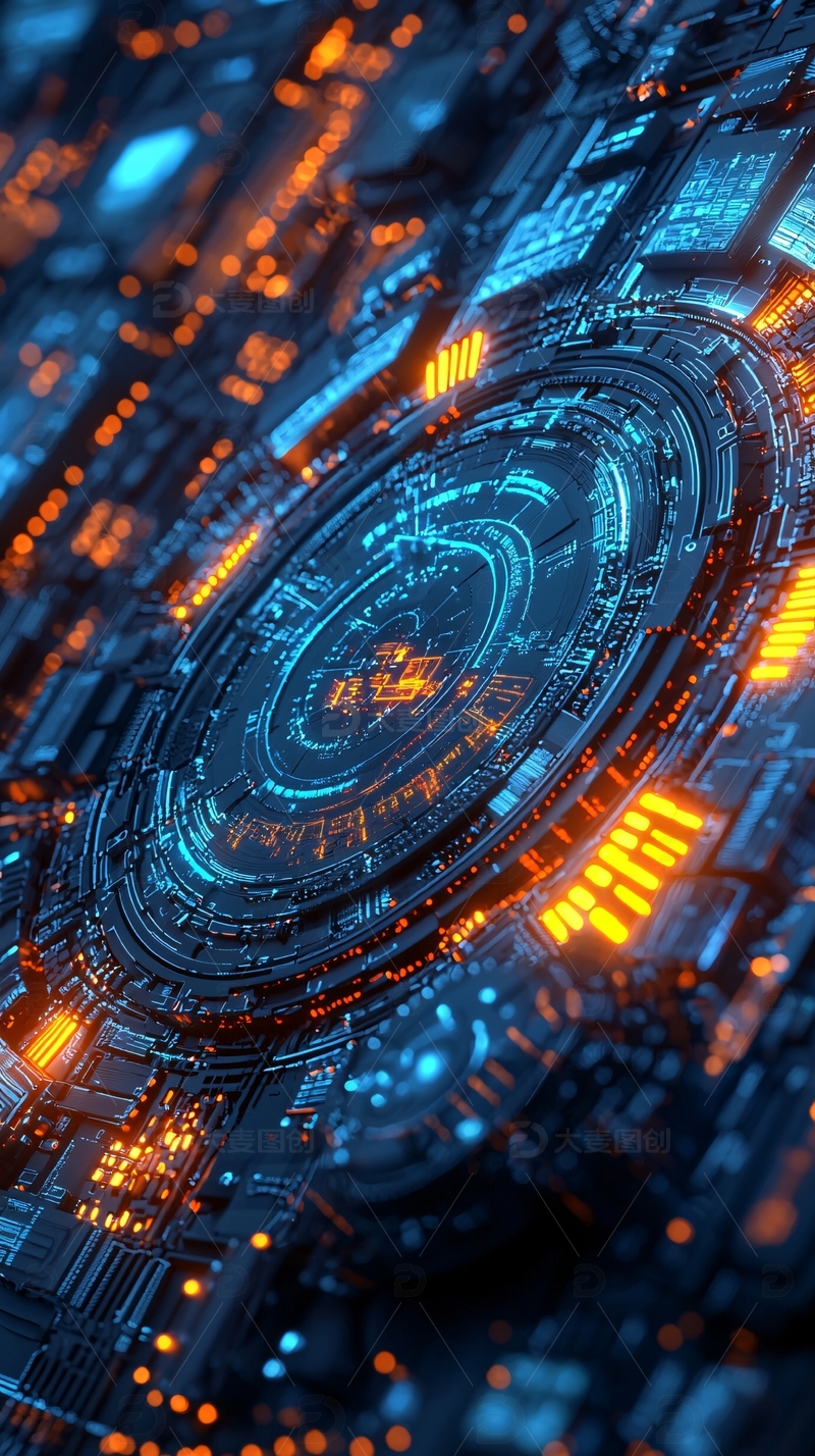高清大图下载【趣麦麦图】科技感十足的蓝色橙色电路