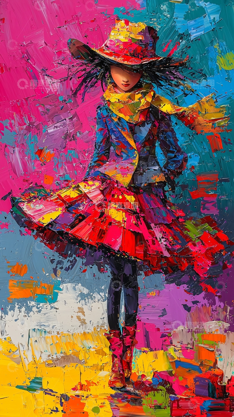 高清大图下载【趣麦麦图】多彩女孩油画