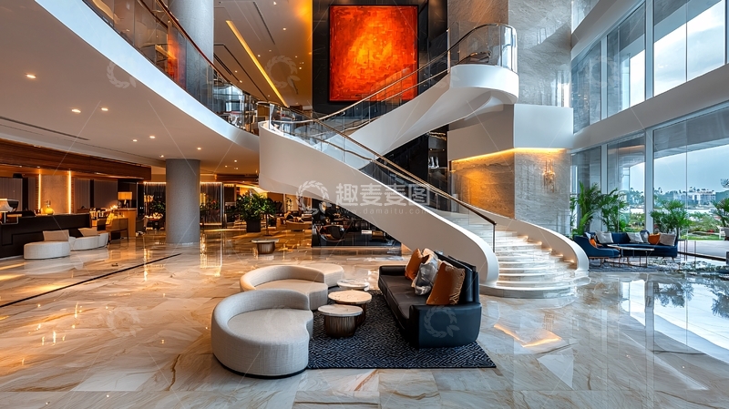 高清大图下载【趣麦麦图】酒店大堂豪华旋转楼梯