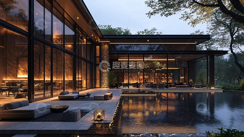 高清大图下载【趣麦麦图】现代风格别墅夜景