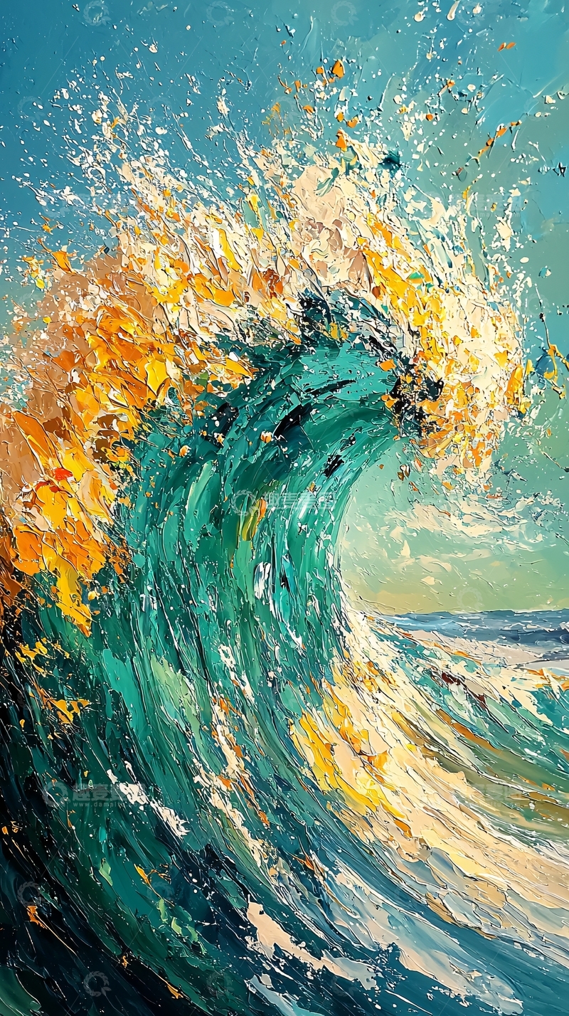 高清大图下载【趣麦麦图】油画风格大海浪花
