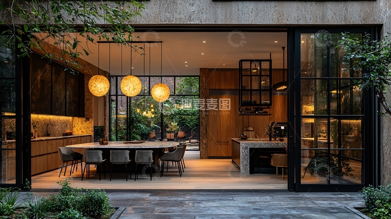 高清大图下载【趣麦麦图】现代风格庭院餐厅
