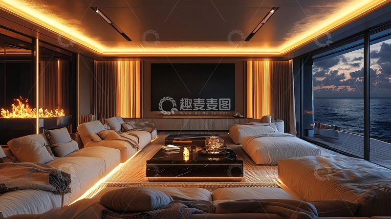 高清大图下载【趣麦麦图】奢华游艇室内客厅