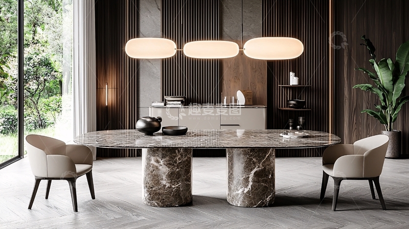 高清大图下载【趣麦麦图】现代轻奢大理石餐桌