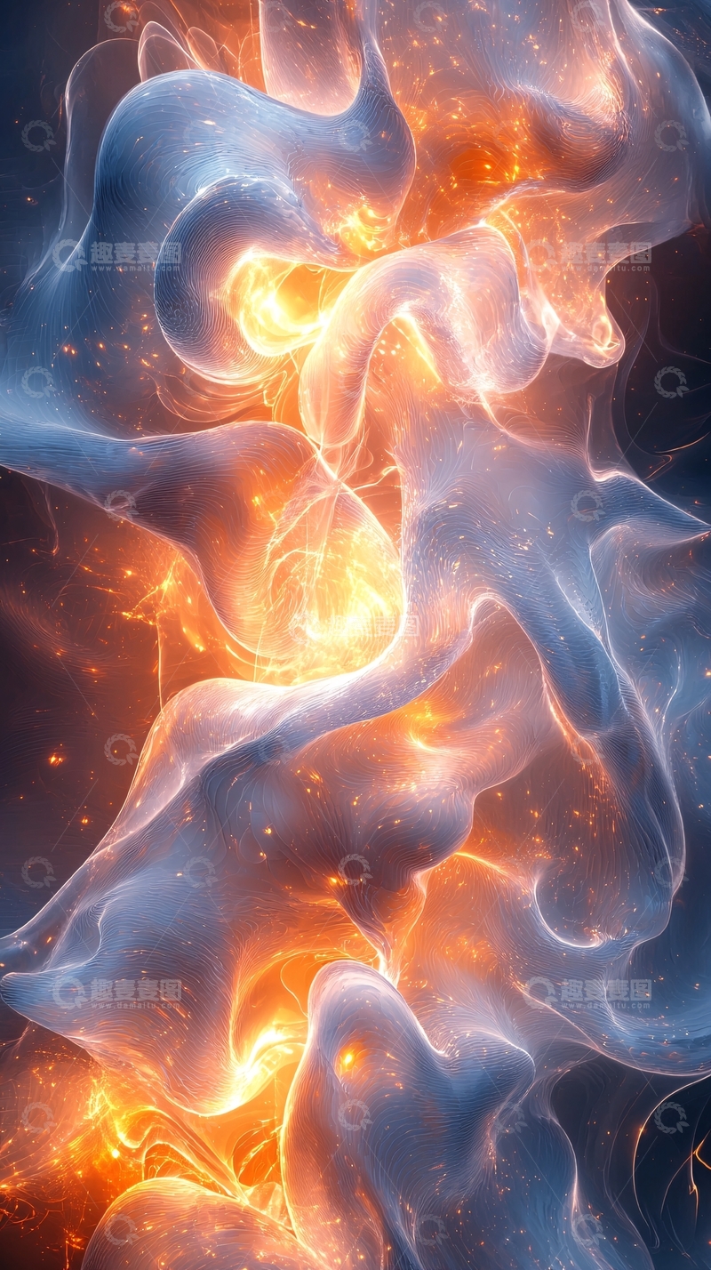高清大图下载【趣麦麦图】蓝橙色火焰能量漩涡