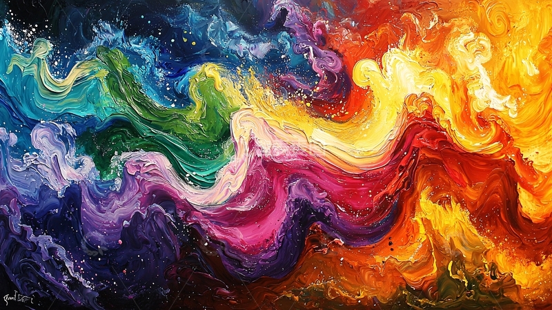 高清大图下载【趣麦麦图】抽象彩虹油画
