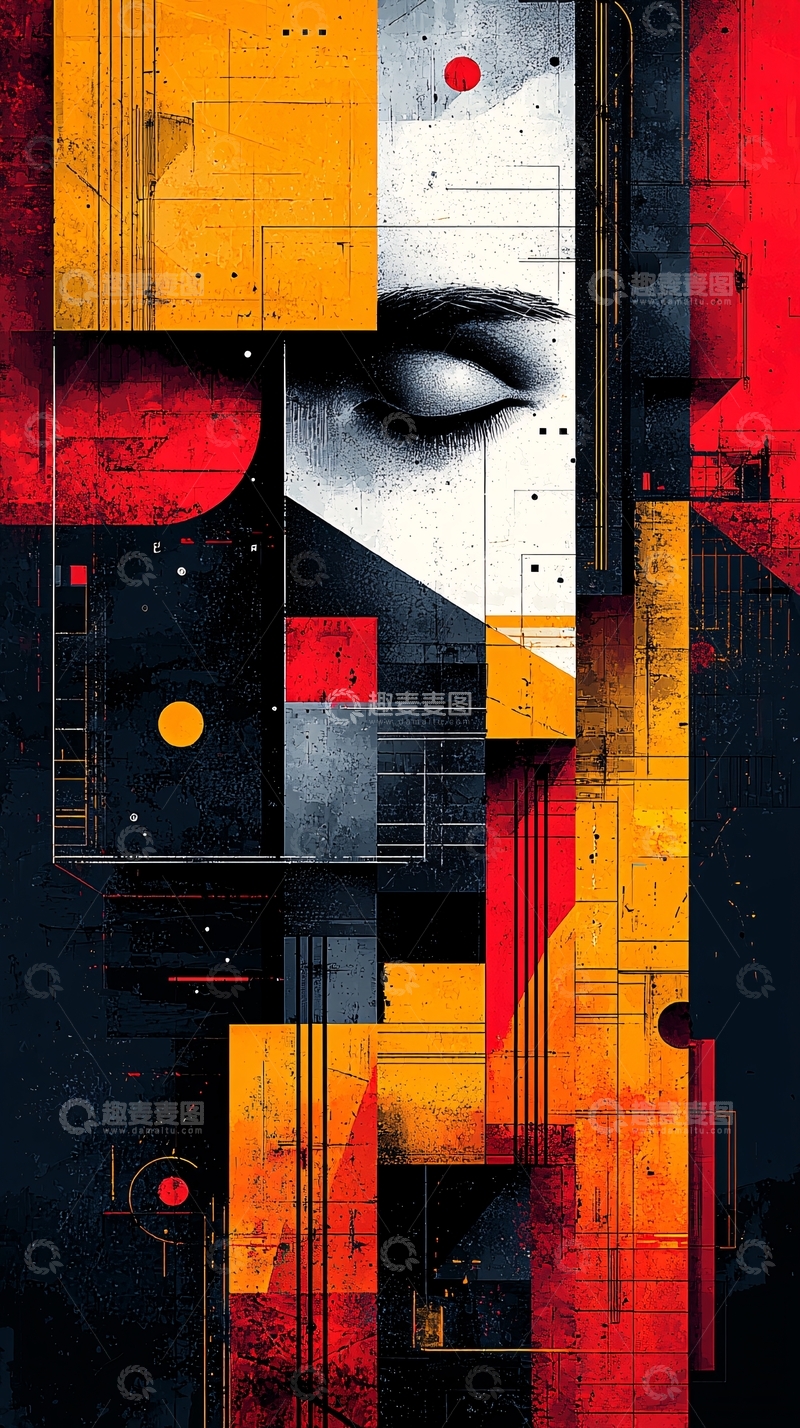 高清大图下载【趣麦麦图】抽象几何女性肖像