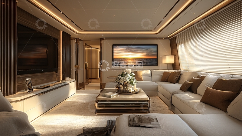 高清大图下载【趣麦麦图】奢华游艇客厅