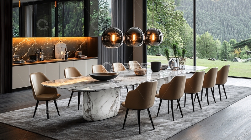 高清大图下载【趣麦麦图】现代极简风格大理石餐桌