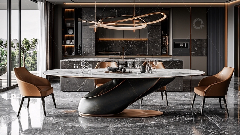 高清大图下载【趣麦麦图】现代轻奢椭圆形餐桌