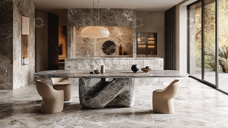 高清大图下载【趣麦麦图】现代极简石材餐桌
