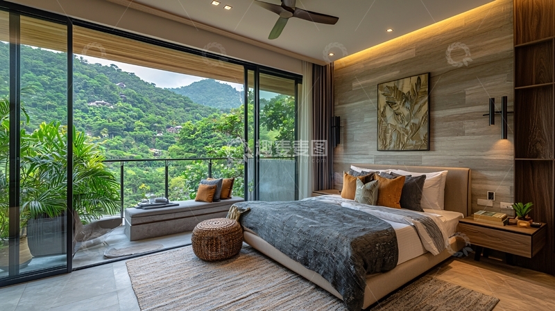 高清大图下载【趣麦麦图】山景落地窗卧室