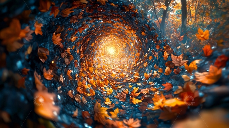 高清大图下载【趣麦麦图】秋叶隧道