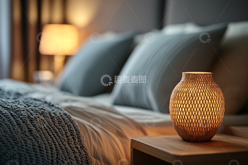 高清大图下载【趣麦麦图】温馨床头灯和舒适床铺