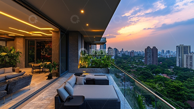 高清大图下载【趣麦麦图】高端公寓阳台夜景