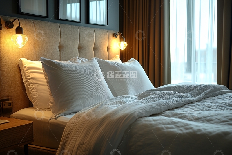 高清大图下载【趣麦麦图】温馨舒适卧室床铺
