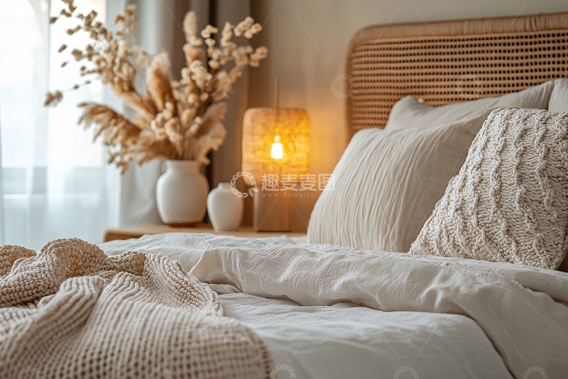 高清大图下载【趣麦麦图】米色系温馨卧室特写