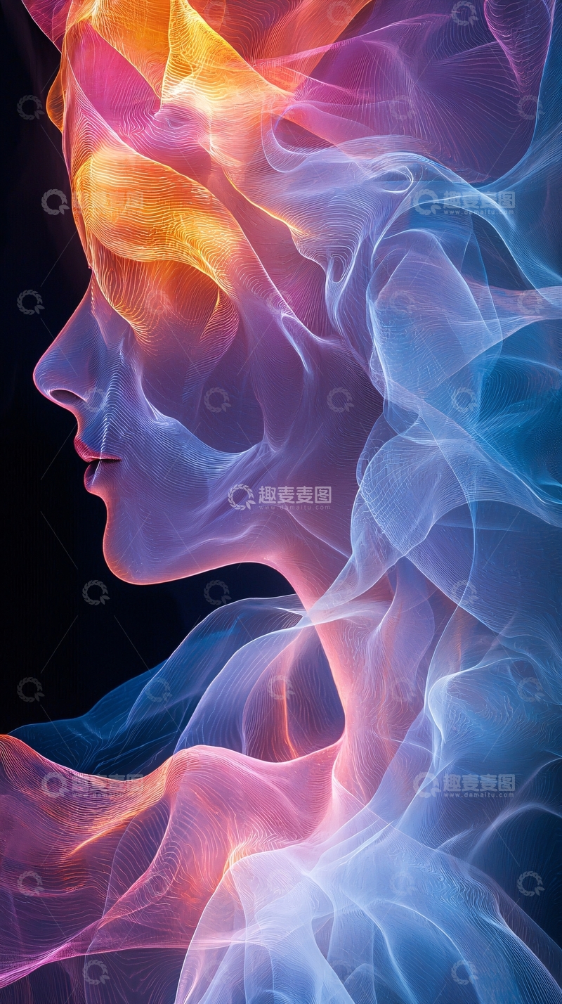 高清大图下载【趣麦麦图】梦幻烟雾女子侧脸