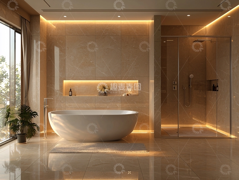 高清大图下载【趣麦麦图】现代简约米色调浴室