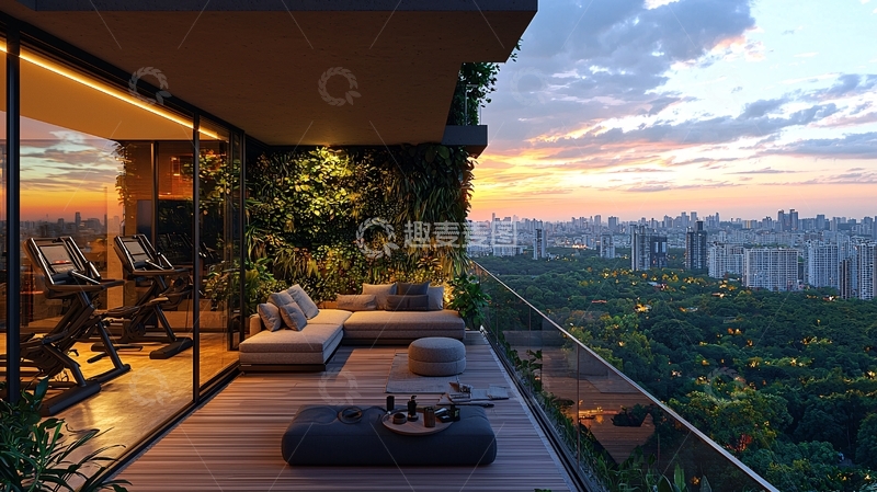 高清大图下载【趣麦麦图】高层公寓阳台夜景