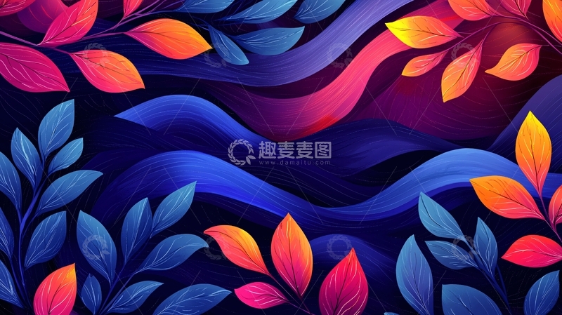 高清大图下载【趣麦麦图】流动的色彩与枝叶