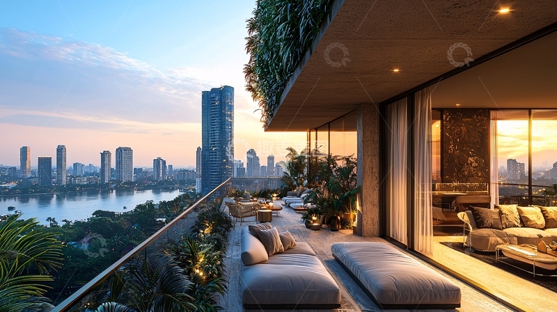 高清大图下载【趣麦麦图】高层公寓阳台夜景