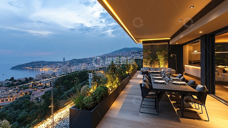 高清大图下载【趣麦麦图】摩纳哥夜景阳台别墅