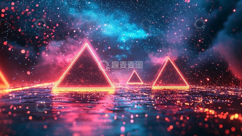 高清大图下载【趣麦麦图】宇宙星空下的霓虹金字塔